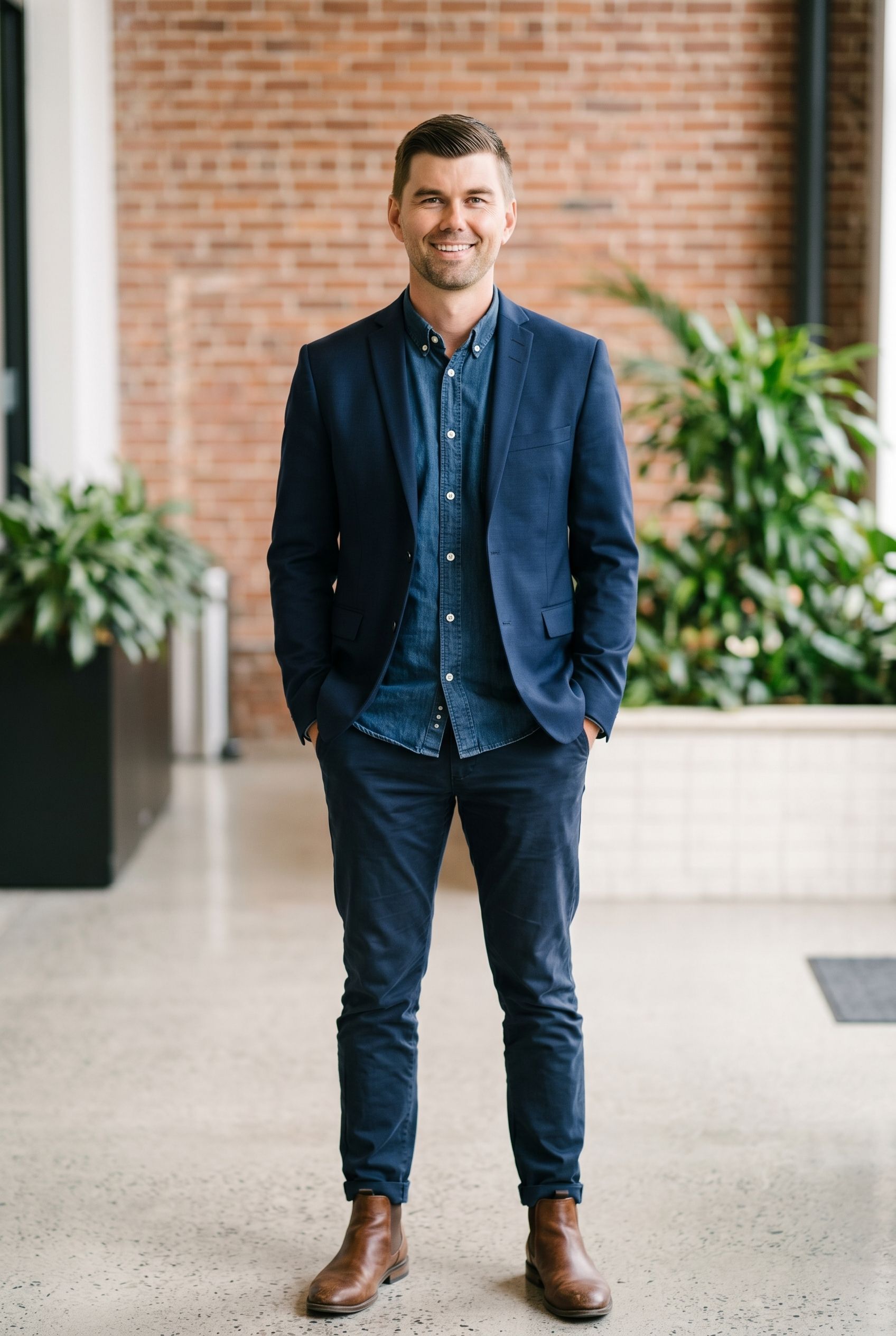 Porträtt av Rasmus Eriksson, grundare av WinWin Consulting, mot en tegelvägg i ett konverterat lager i Göteborg.
